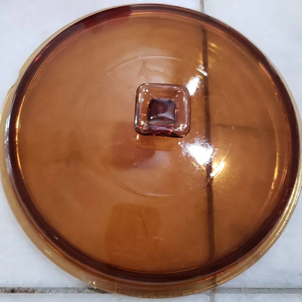 Vintage Anchor Ovenware Amber Brown Casserole Dish w/Lid & Basket 1.5 Qt